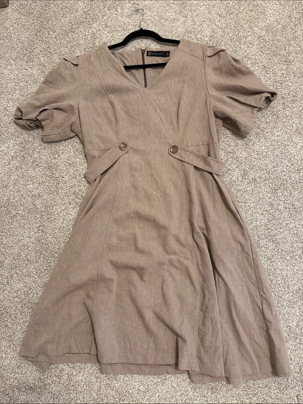New York & Company Taupe Short-Sleeve A-Line Dress